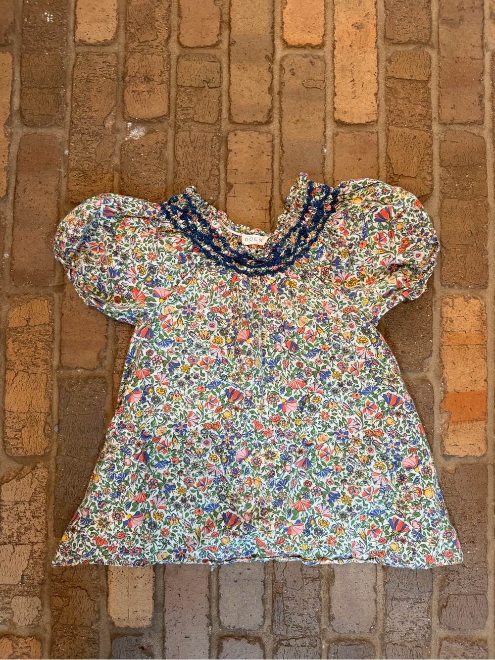 Doen Floral Smocked Blouse in Blue, Green, Pink